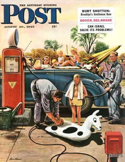 Stevan Dohanos Saturday Evening Post Inflating Beach Toy 1949_08_20 | The Saturday Evening Post Graphic Art Covers 1931-1969
