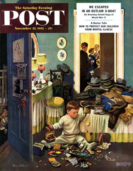 Stevan Dohanos Saturday Evening Post Kid Empties Purses 1952_11_22 | The Saturday Evening Post Graphic Art Covers 1931-1969