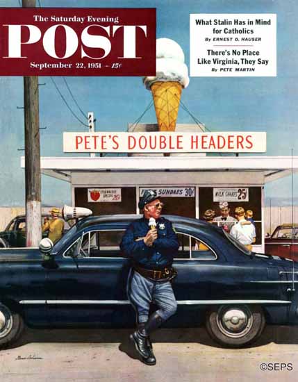 Stevan Dohanos Saturday Evening Post Petes Double Headers 1951_09_22 | The Saturday Evening Post Graphic Art Covers 1931-1969