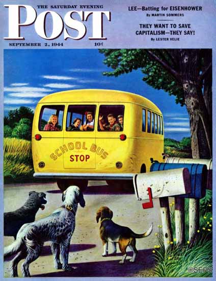 Stevan Dohanos Saturday Evening Post School Bus 1944_09_02 | The Saturday Evening Post Graphic Art Covers 1931-1969