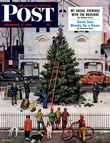Stevan Dohanos Saturday Evening Post Tree in Town Square 1948_12_04 | The Saturday Evening Post Graphic Art Covers 1931-1969