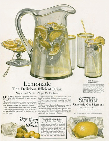 Sunkist Lemonade Uniformly Good Lemons CA | Vintage Ad and Cover Art 1891-1970