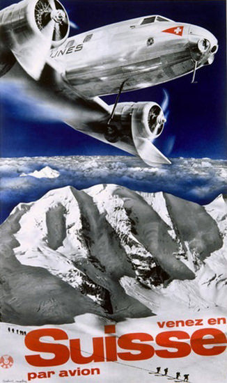 Swiss Airlines Venez En Suisse Par Avion Fly Swiss | Vintage Travel Posters 1891-1970