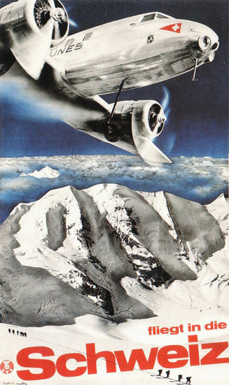 Swissair Fliegt In Die Schweiz 1935 Switzerland | Vintage Travel Posters 1891-1970