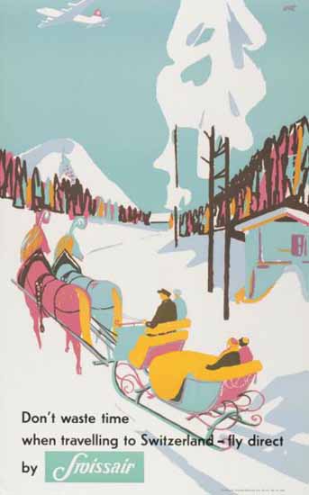 Swissair Fly Direct To Switzerlnad 1948 | Vintage Travel Posters 1891-1970