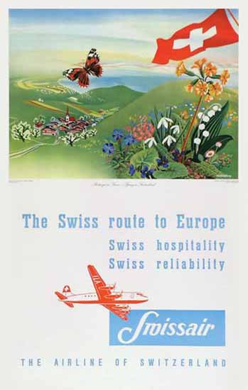 Swissair The Swiss Route To Europe Switzerland 1945 | Vintage Travel Posters 1891-1970
