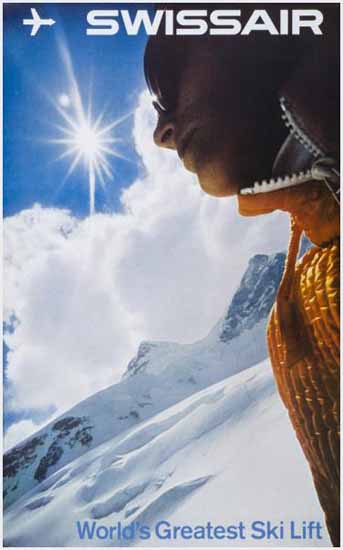 Swissair Worlds Greatest Ski Lift Switzerland 1966 | Vintage Travel Posters 1891-1970
