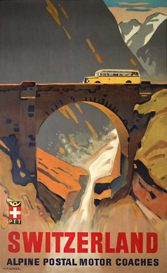 Switzerland Alpine Postal Motor Coaches 1937 | Vintage Travel Posters 1891-1970