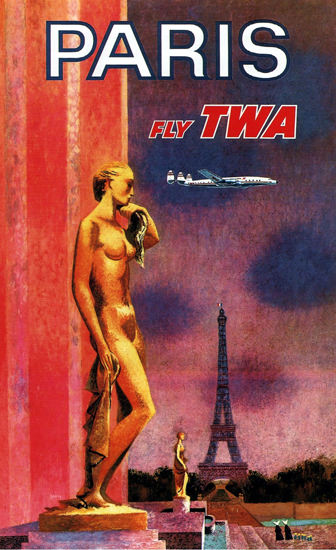 TWA Fly Paris 1950 Constellation Eiffel Tower | Sex Appeal Vintage Ads and Covers 1891-1970