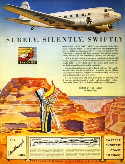 TWA Sky Chief Douglas Skyliners Lindbergh Line | Vintage Travel Posters 1891-1970