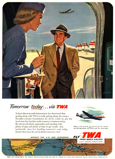 TWA Tomorrow Today Super Constellation | Vintage Travel Posters 1891-1970