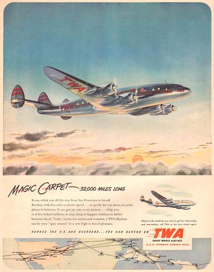 TWA Trans World Airlines Super Constellation 1951 | Vintage Travel Posters 1891-1970
