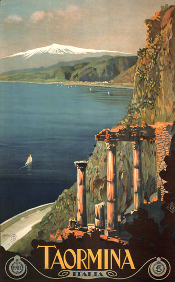 Taormina Mount Etna Ruin Italy Italia | Vintage Travel Posters 1891-1970
