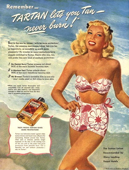 Tartan Suntan Lotion Bikini Girl Lets You Tan | Sex Appeal Vintage Ads and Covers 1891-1970