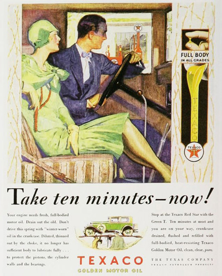 Texaco Golden Motor Oil Take Ten Minutes 1920s | Sex Appeal Vintage Ads and Covers 1891-1970