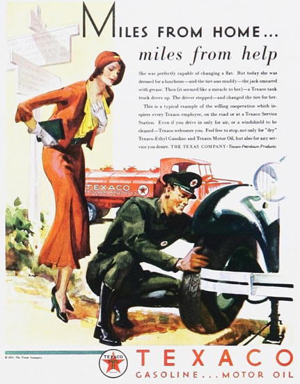 Texaco Miles From Home Miles From Help 1930s | Sex Appeal Vintage Ads and Covers 1891-1970