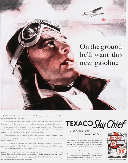 Texaco Sky Chief Pilot Airplane 1930s | Vintage Ad and Cover Art 1891-1970
