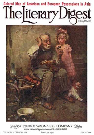 The Literary Digest Studying Dolls Shoe 1921 Norman Rockwell | 400 Norman Rockwell Magazine Covers 1913-1963