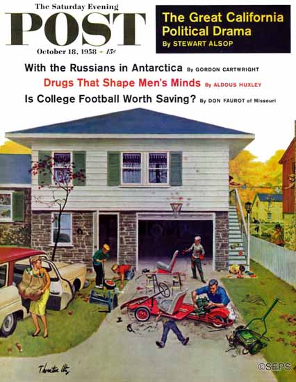 Thornton Utz Saturday Evening Post Building a Go-Cart 1958_10_18 | Sat Eve Post 1931-69 Thornton Utz Saturday Evening Post Building a Go-Cart 1958_10_18 | The Saturday Evening Post Graphic Art Covers 1931-1969
