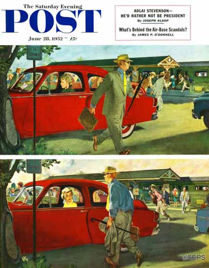 Thornton Utz Saturday Evening Post Coming and Going Work 1952_06_28 | The Saturday Evening Post Graphic Art Covers 1931-1969
