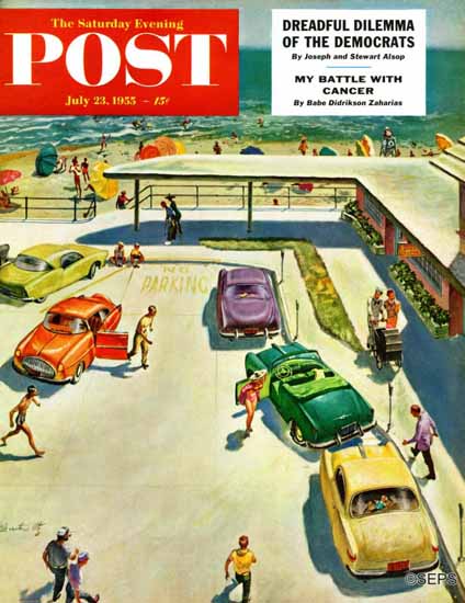 Thornton Utz Saturday Evening Post Flat Tire at the Beach 1955_07_23 | The Saturday Evening Post Graphic Art Covers 1931-1969