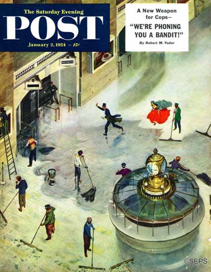 Thornton Utz Saturday Evening Post Last Train Home 1954_01_02 | Sat Eve Post 1931-69 Thornton Utz Saturday Evening Post Last Train Home 1954_01_02 | The Saturday Evening Post Graphic Art Covers 1931-1969