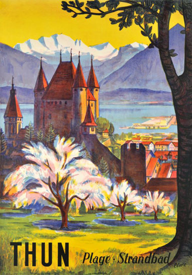 Thun Plage Strandbad Switzerland 1953 Lido | Vintage Travel Posters 1891-1970