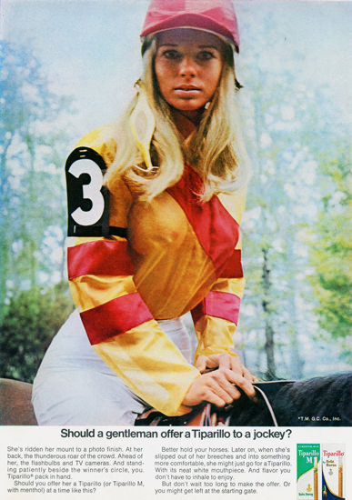Tiparillo Gentleman Offer To A Jockey 1969 | Sex Appeal Vintage Ads and Covers 1891-1970