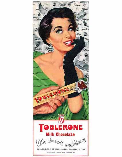 Toblerone Chocolate Ad 1958 | Sex Appeal Vintage Ads and Covers 1891-1970