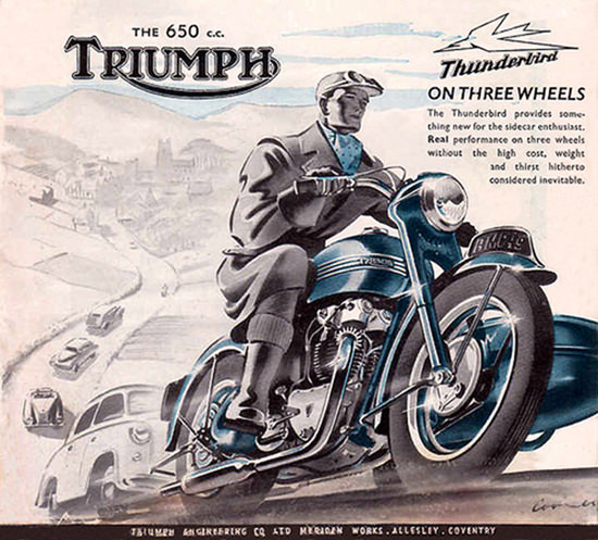 Triumph 650 Side Car Thunderbird Three Weels | Vintage Travel Posters 1891-1970