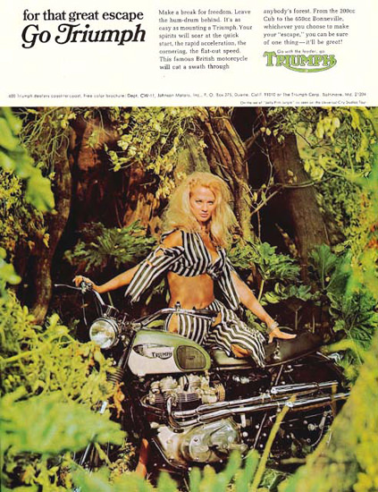 Triumph Motorcycles 1967 Jungle Pin-Up | Sex Appeal Vintage Ads and Covers 1891-1970