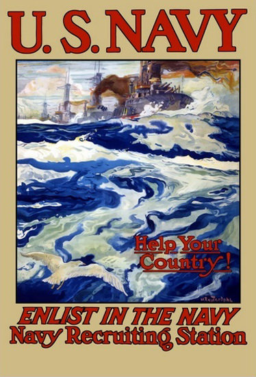 US Navy Help Your Country Enlist The Navy | Vintage War Propaganda Posters 1891-1970