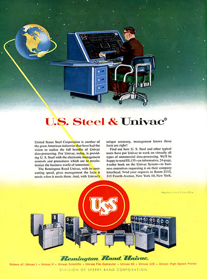 US Steel And Univac Remington Rand Computer | Vintage Ad and Cover Art 1891-1970