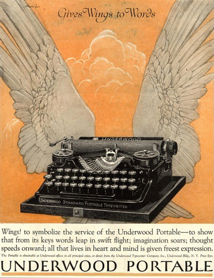 Underwood Portable Typewriter Wings To Words | Vintage Ad and Cover Art 1891-1970