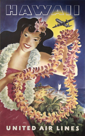 United Air Lines Hawaii 1950 Beach | Sex Appeal Vintage Ads and Covers 1891-1970