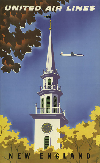 United Air Lines New England 1955 | Vintage Travel Posters 1891-1970