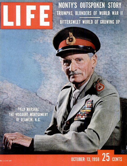 Viscount Montgomery of Alamein 13 Oct 1958 Copyright Life Magazine | LIFE Photo color Viscount Montgomery of Alamein 13 Oct 1958 Copyright Life Magazine | Life Magazine Color Photo Covers 1937-1970