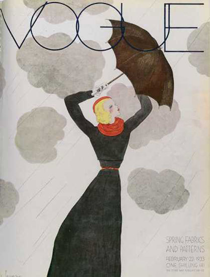 Vogue Copyright 1932 Spring Fabrics And Patterns Umbrella | Sex Appeal Vintage Ads and Covers 1891-1970