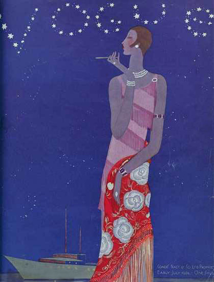 Vogue Cover Copyright 1926 Night Lady At The Harbor | Sex Appeal Vintage Ads and Covers 1891-1970