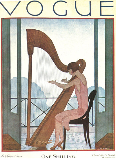 Vogue Cover Lady And The Harp | Sex Appeal Vintage Ads and Covers 1891-1970