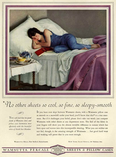 Wamsutta Percale Sheets Pillows  Sleeping Girl | Sex Appeal Vintage Ads and Covers 1891-1970