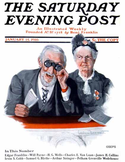 Watson Barratt Saturday Evening Post The Opera Glasses 1916_01_15 | The Saturday Evening Post Graphic Art Covers 1892-1930