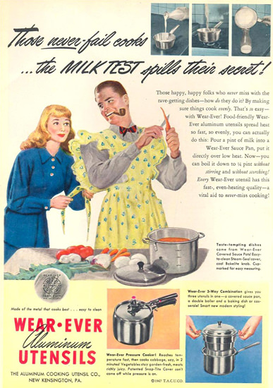 Wear Ever Aluminum Utensils 1947 Kitchen Man | Sex Appeal Vintage Ads and Covers 1891-1970