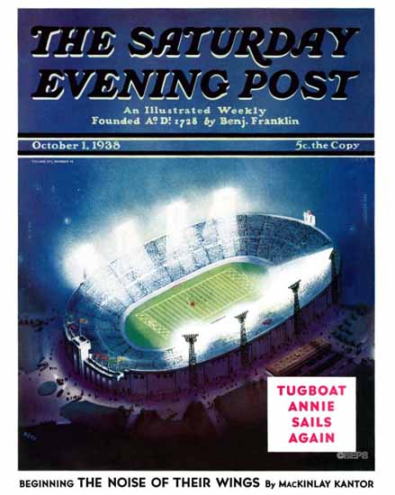 Wesley Neff Saturday Evening Post Football Stadium at Night 1938_10_01 | The Saturday Evening Post Graphic Art Covers 1931-1969