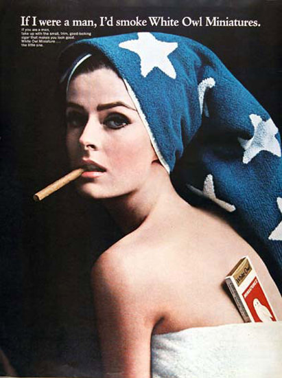 White Owl Miniature Cigares Girl 1965 | Sex Appeal Vintage Ads and Covers 1891-1970