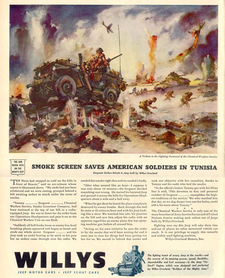 Willys Smoke Screen Saves US In Tunisia 1944 | Vintage War Propaganda Posters 1891-1970