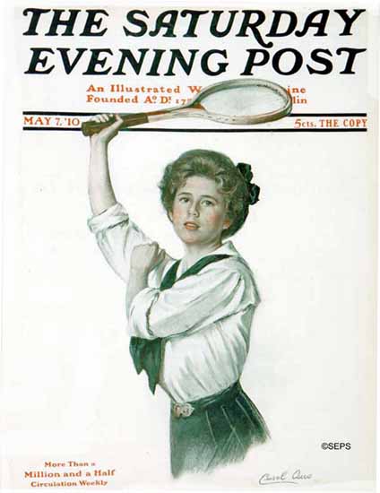 WomenArt Carol Aus Saturday Evening Post Cover Tennis 1910_05_07 | 69 Women Cover Artists and 826 Covers 1902-1970