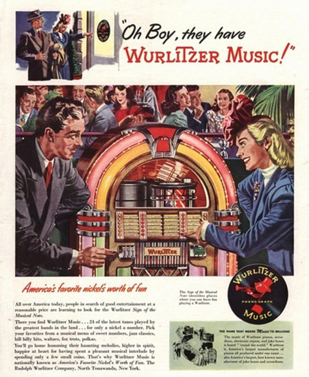 Wurlitzer Music Americans Favorite Worth Of Fun | Vintage Ad and Cover Art 1891-1970