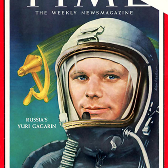 Yuri Gagarin Time Magazine 1961-04 by Boris Chaliapin crop | Best of 1960s Ad and Cover Art